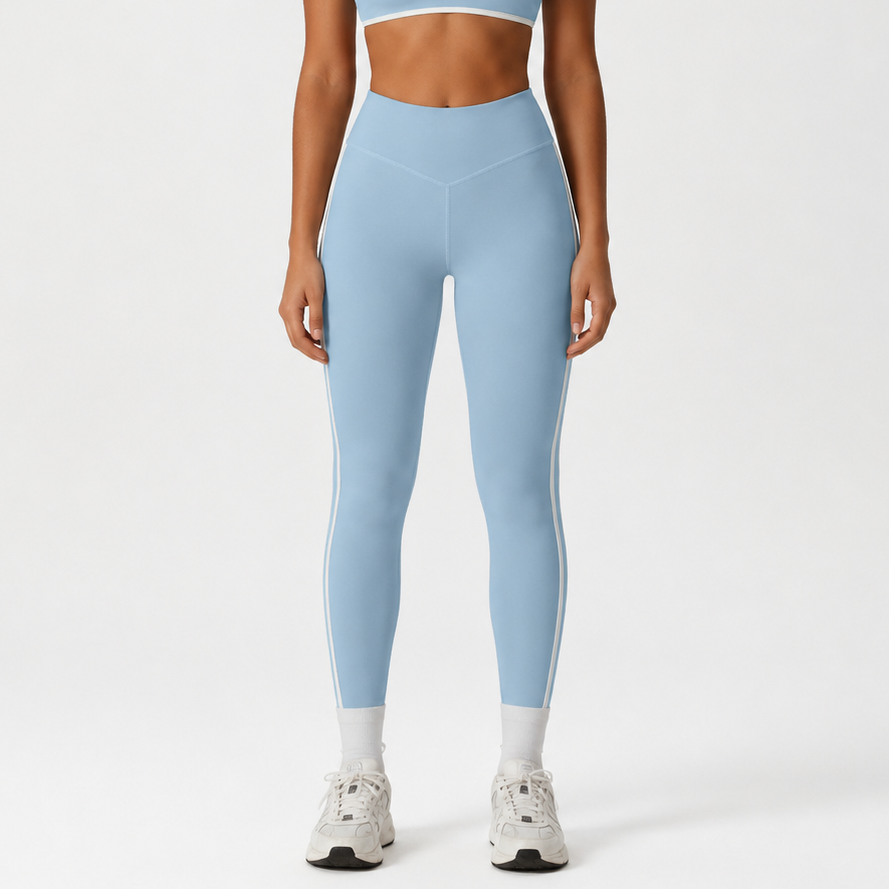 Women’s High-Waisted Athletic Leggings | Contrast Side Stripe Gym & Yoga Tights