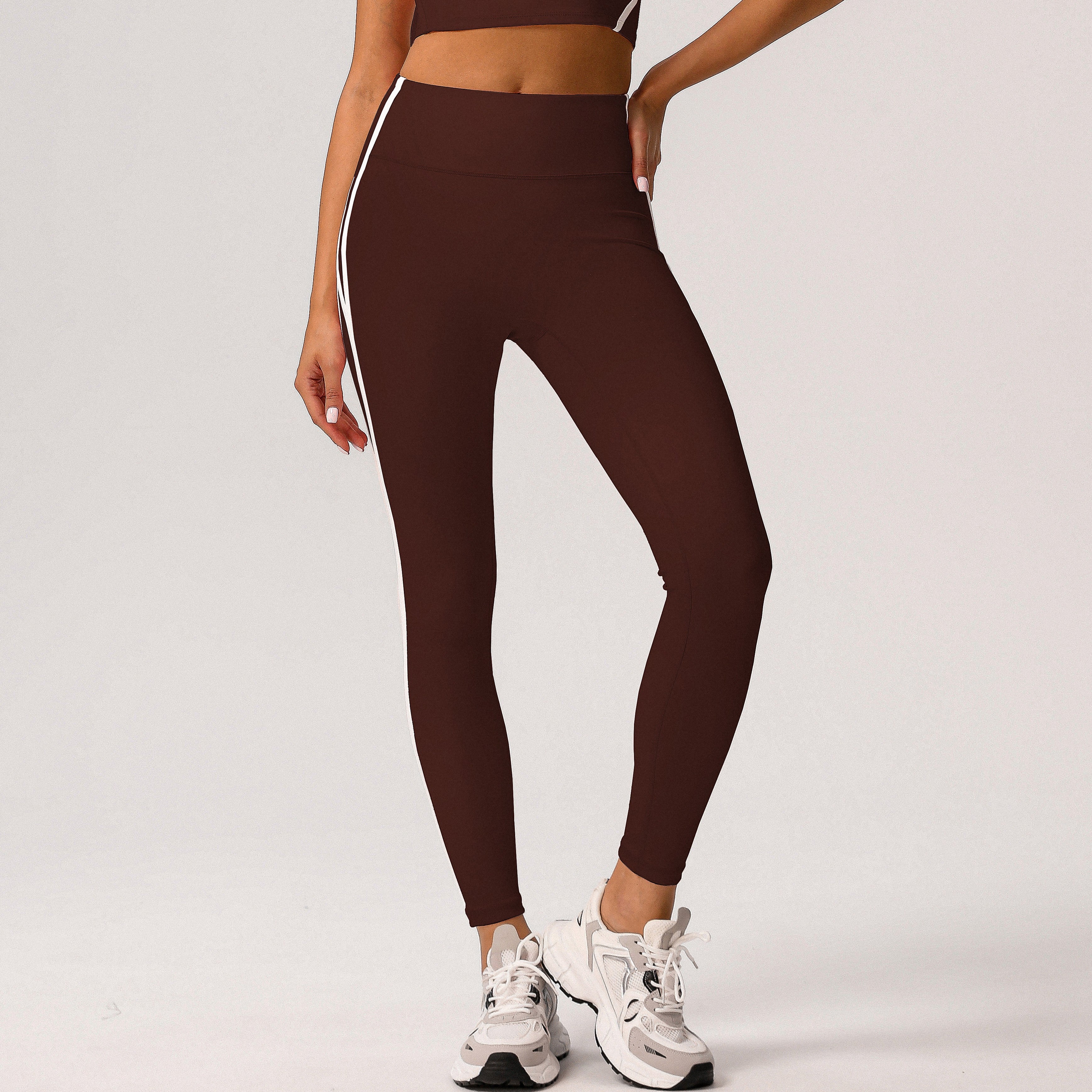 High-Waisted Leggings | Contrast Side-Stripe Athletic Tights