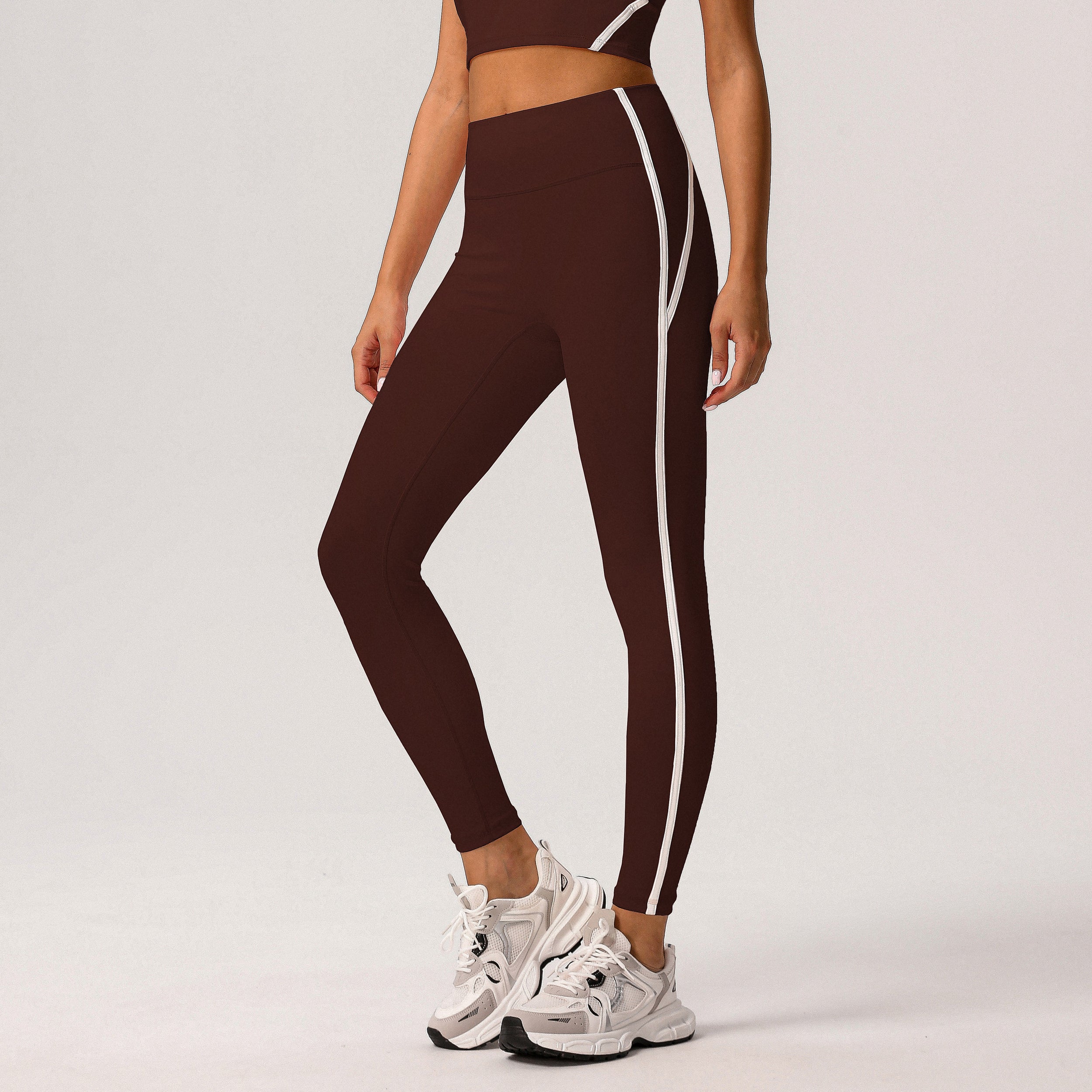 High-Waisted Leggings | Contrast Side-Stripe Athletic Tights
