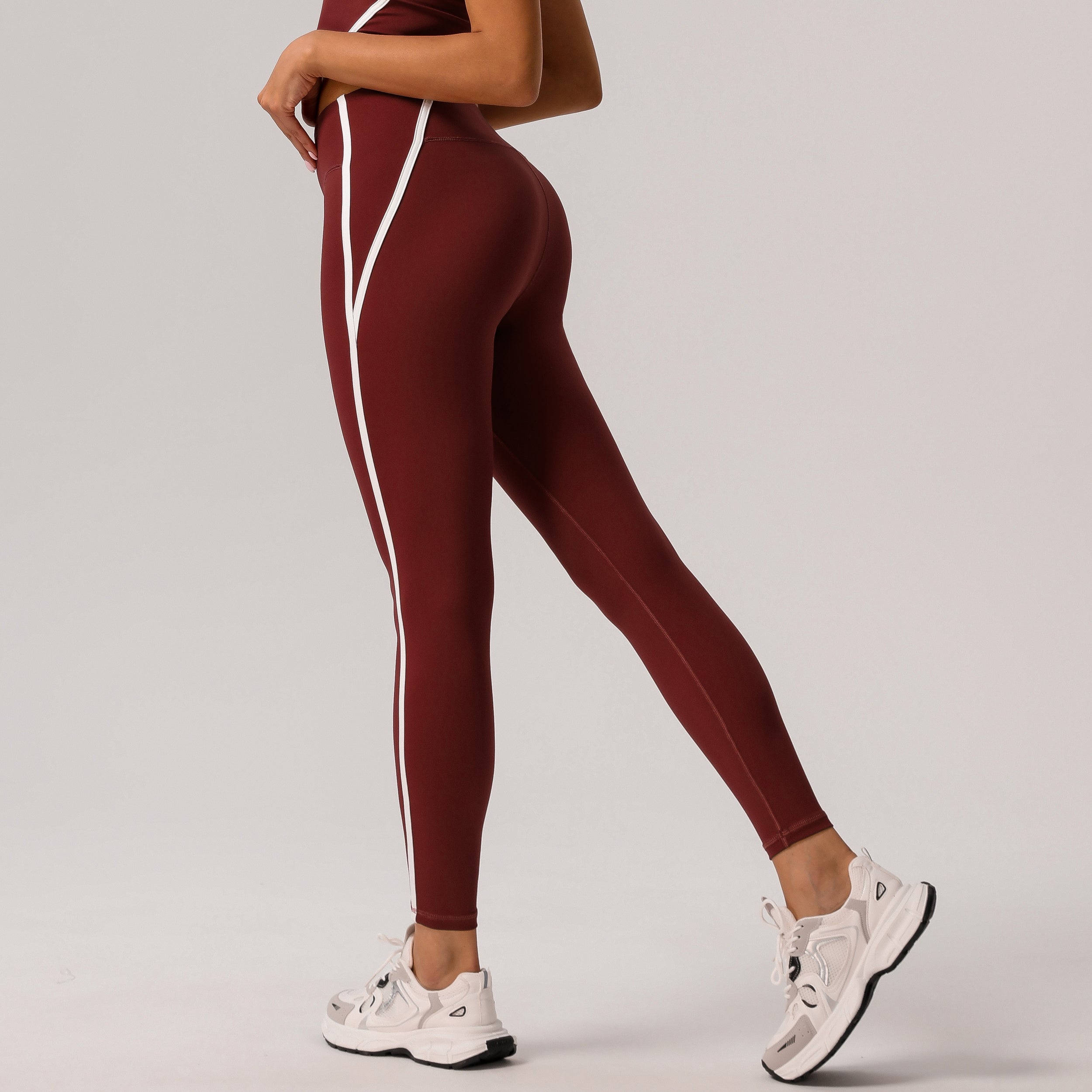 High-Waisted Leggings | Contrast Side-Stripe Athletic Tights