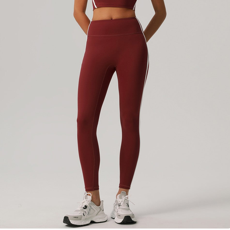 High-Waisted Leggings | Contrast Side-Stripe Athletic Tights