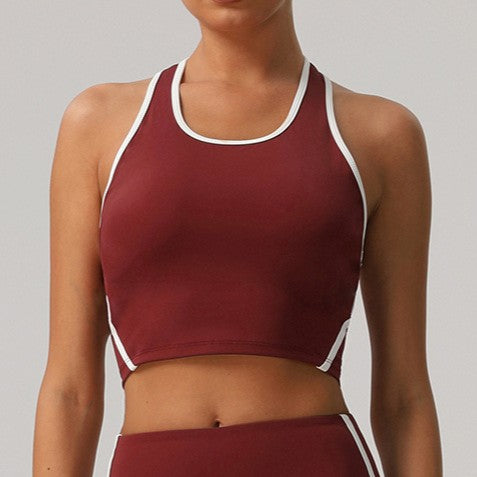 Women’s Supportive Sports Bra with Contrast Trim – Burgundy Color