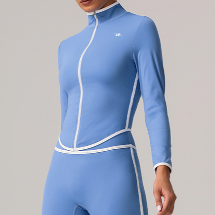 Light Blue Full-Zip Performance Top | Slim-Fit Mock Neck Long Sleeve