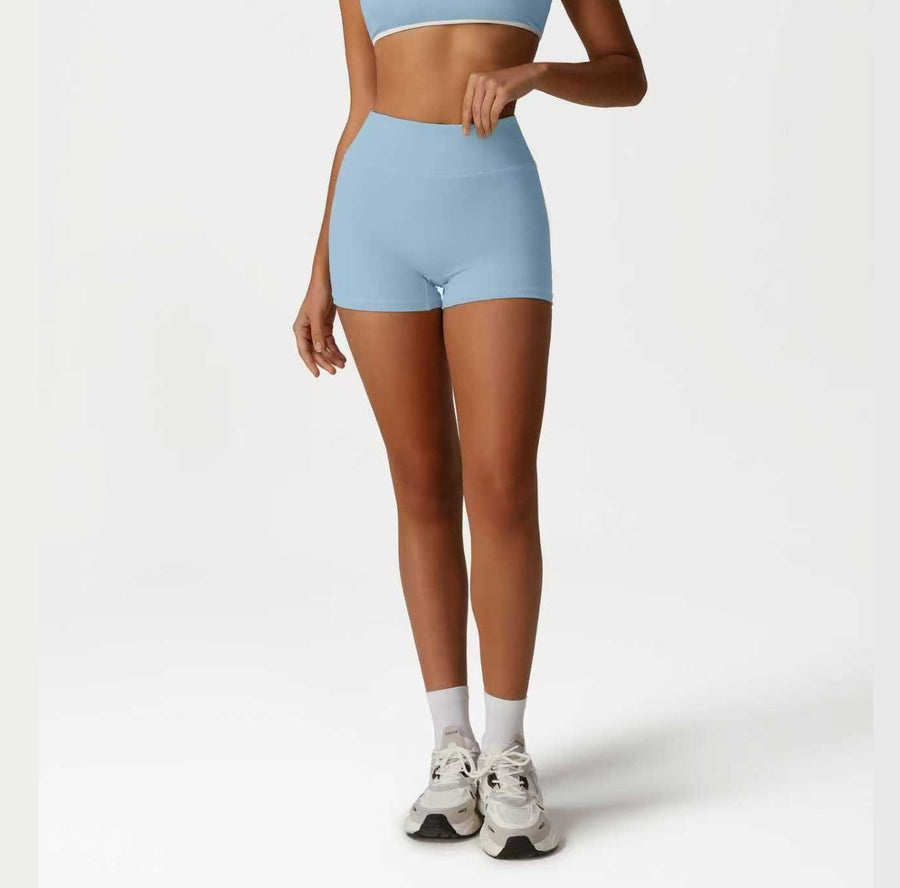 Women’s High-Waisted Athletic Biker Shorts | Soft Compression Yoga & Workout Shorts - Light Blue
