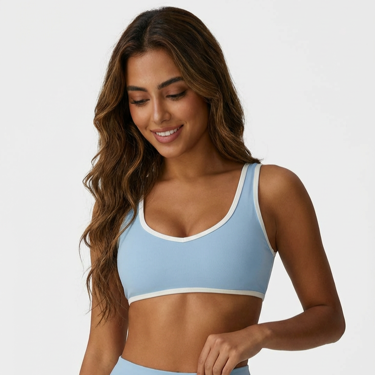 Contrast Trim Sports Bra - Light Blue
