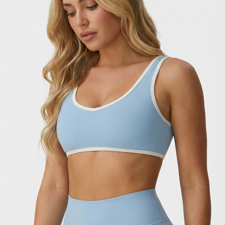 Contrast Trim Sports Bra - Light Blue