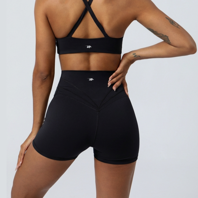 High-Waist V-Cut Sports Shorts – Stretchy Workout & Yoga Fitness Shorts