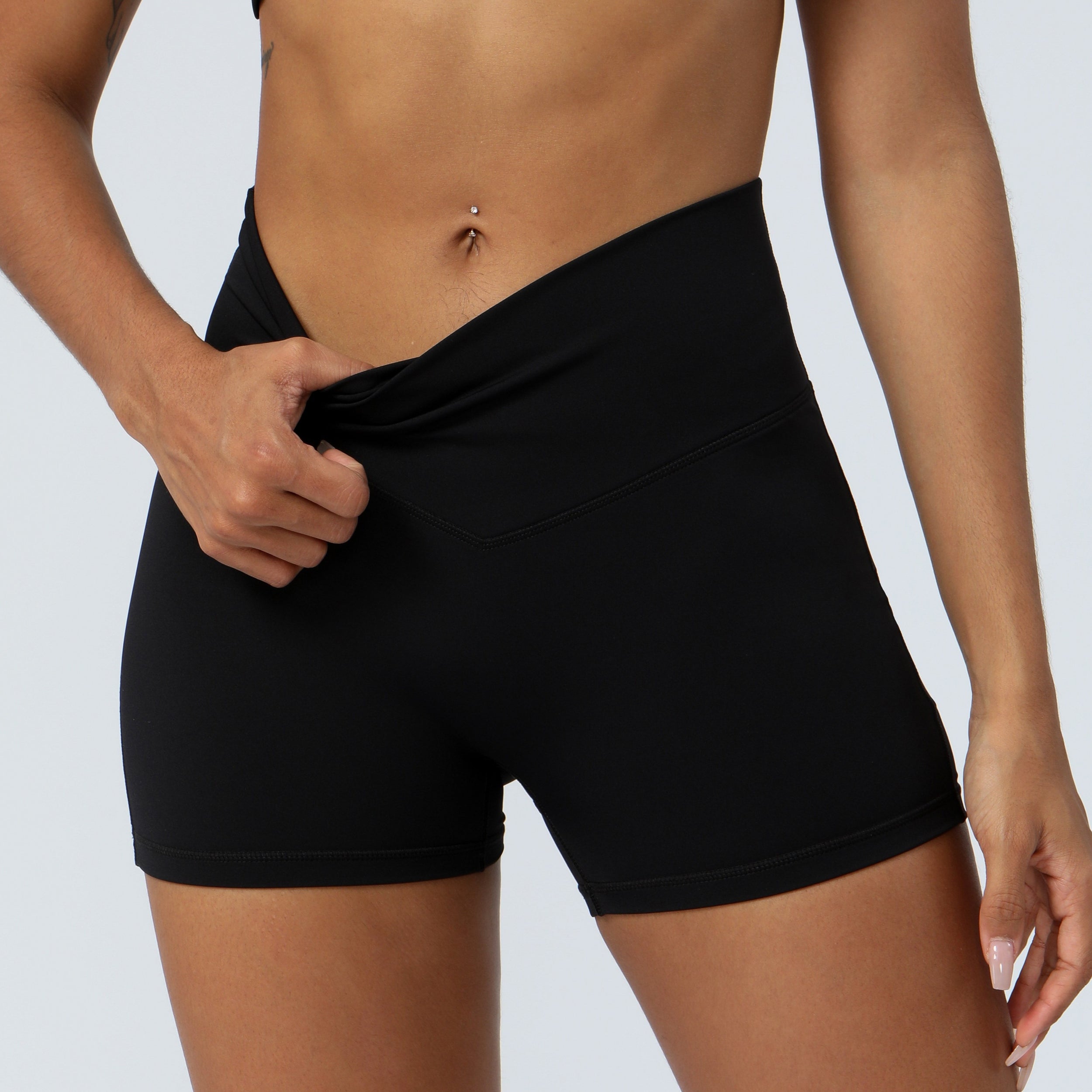 High-Waist V-Cut Sports Shorts – Stretchy Workout & Yoga Fitness Shorts