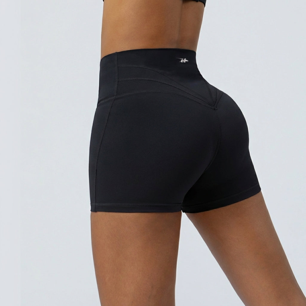 High-Waist V-Cut Sports Shorts – Stretchy Workout & Yoga Fitness Shorts