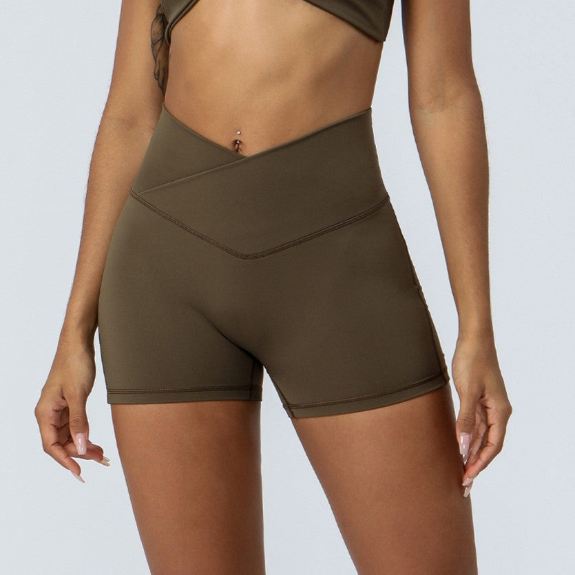 High-Waist V-Cut Sports Shorts – Stretchy Workout & Yoga Fitness Shorts