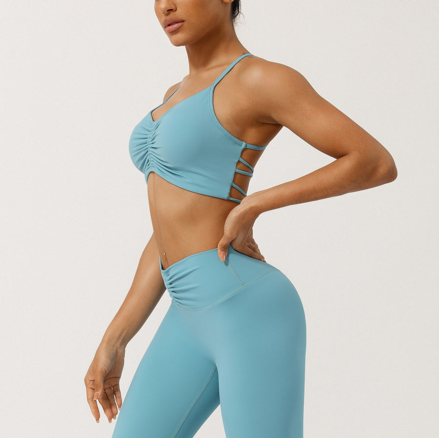 Women’s Ruched Performance Sports Bra | Supportive Strappy Yoga & Gym Top