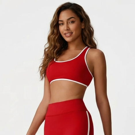 Women’s Contrast-Trim Sports Bra | Medium-Impact Scoop Neck Workout Top