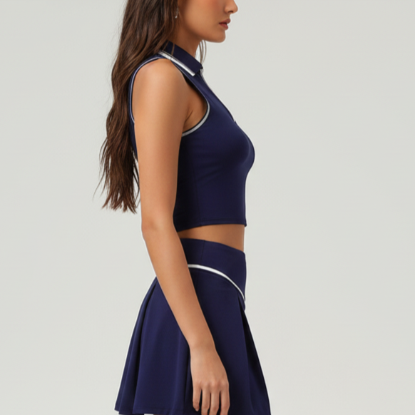 Women’s Sleeveless Polo Crop Top – Sporty & Elegant Fit