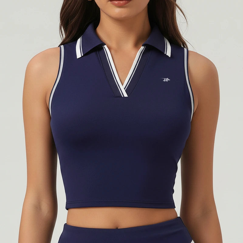 Sleeveless Polo Crop Top – Sporty & Elegant Fit