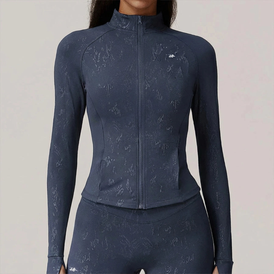 Navy Marble Full-Zip Performance Jacket