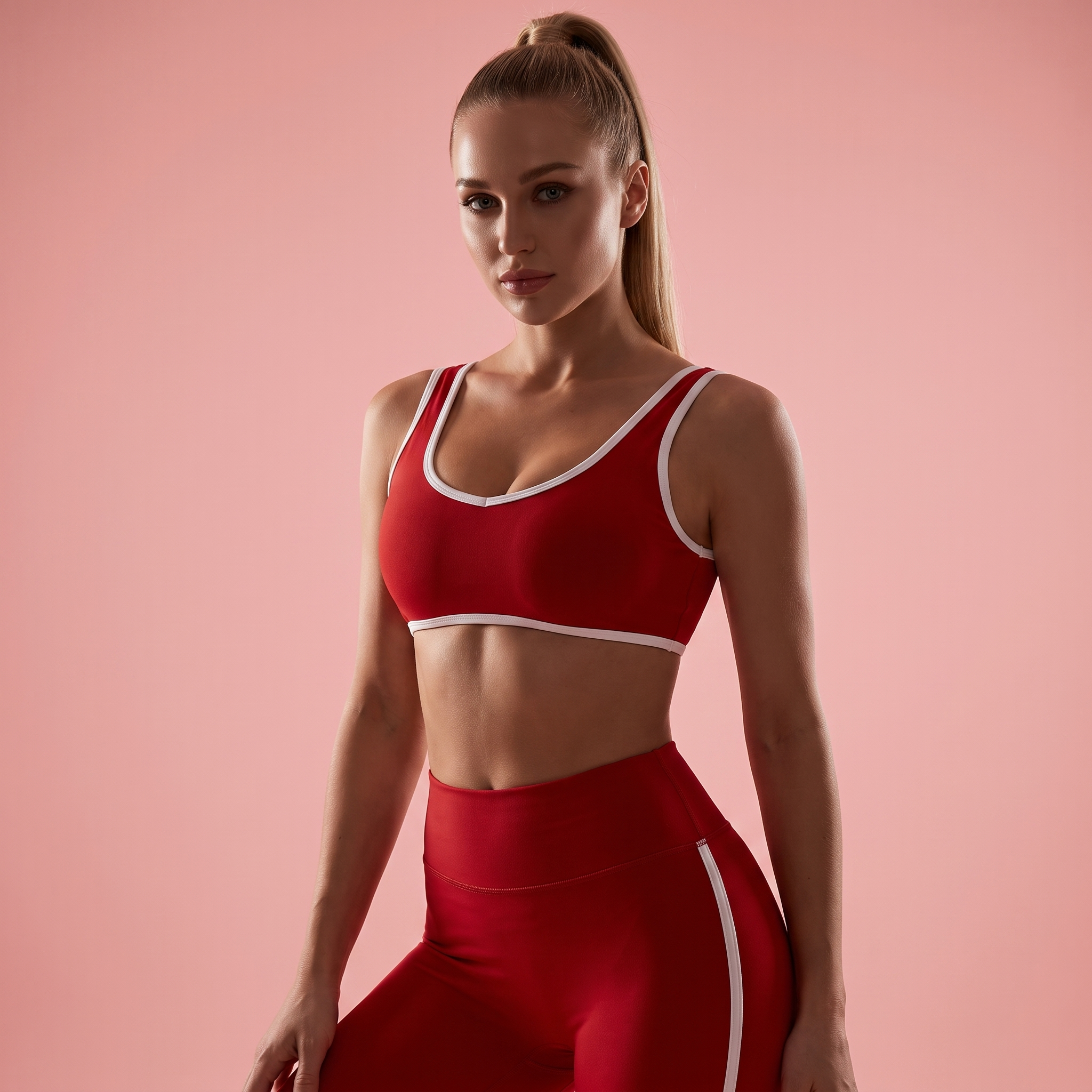 Contrast-Trim Sports Bra | Medium-Impact Scoop Neck Workout Top
